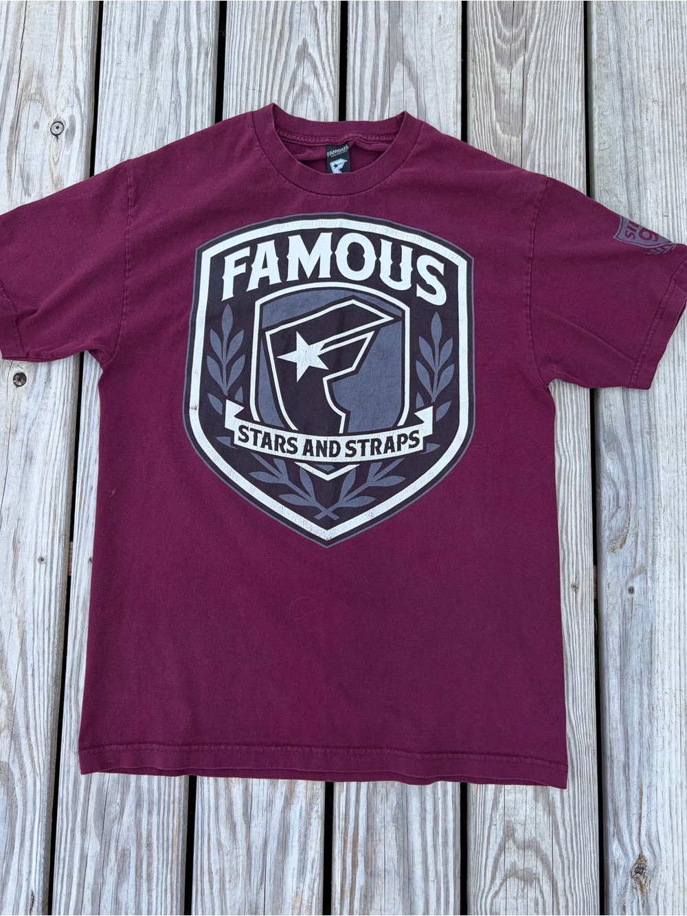 Famous Stars & Straps Logo Y2K T-Shirt Men’s Large Maroon Small Flaw